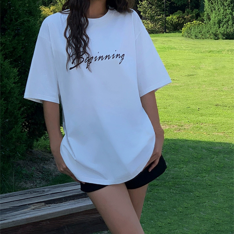 官圖 重磅/精梳純棉 後包領 有縫邊 S-XXXL 夏裝短袖T恤女