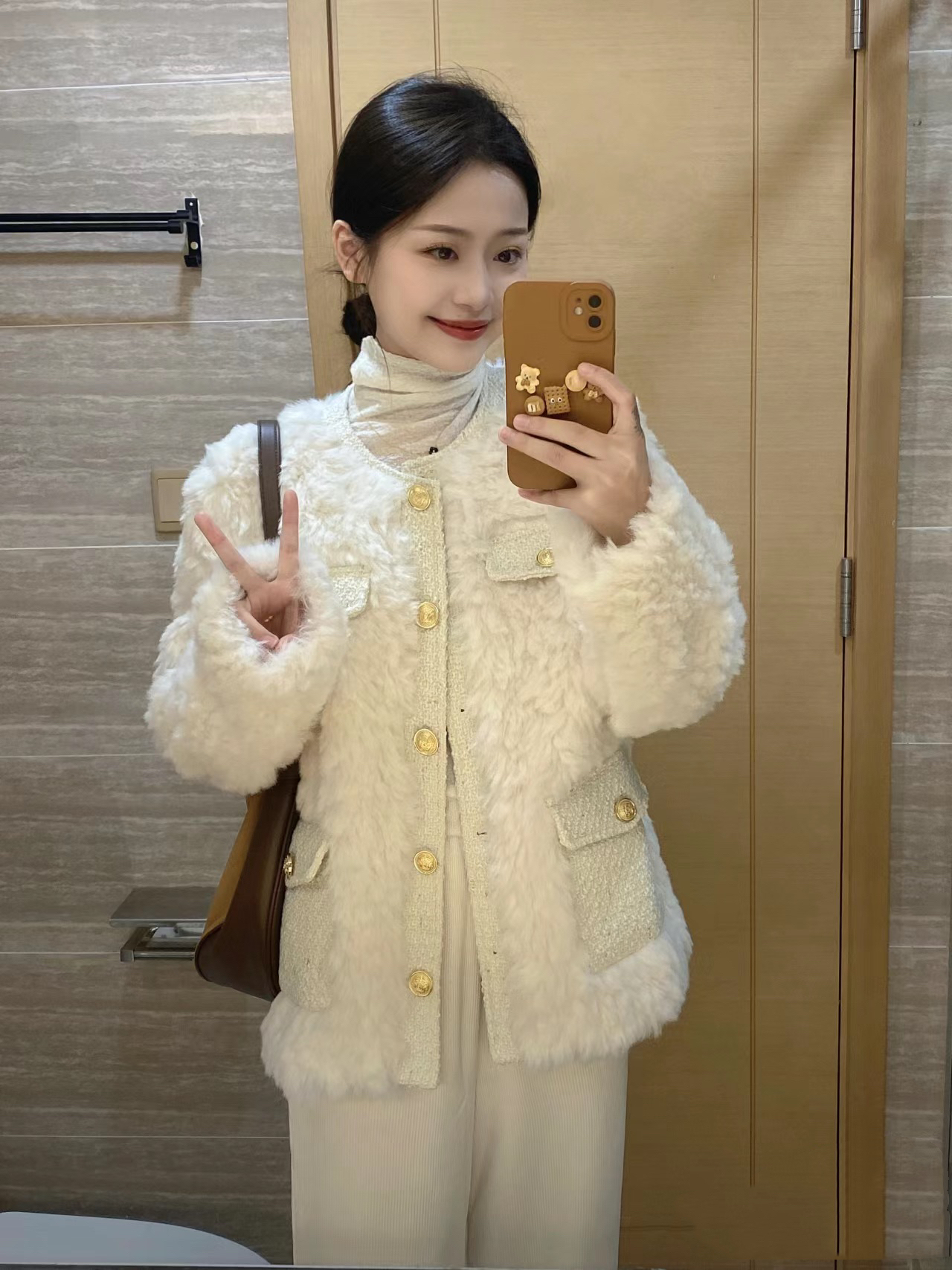 秋冬季夾棉小香風羊羔絨設計感法式加厚棉衣短外套上衣高級感棉服