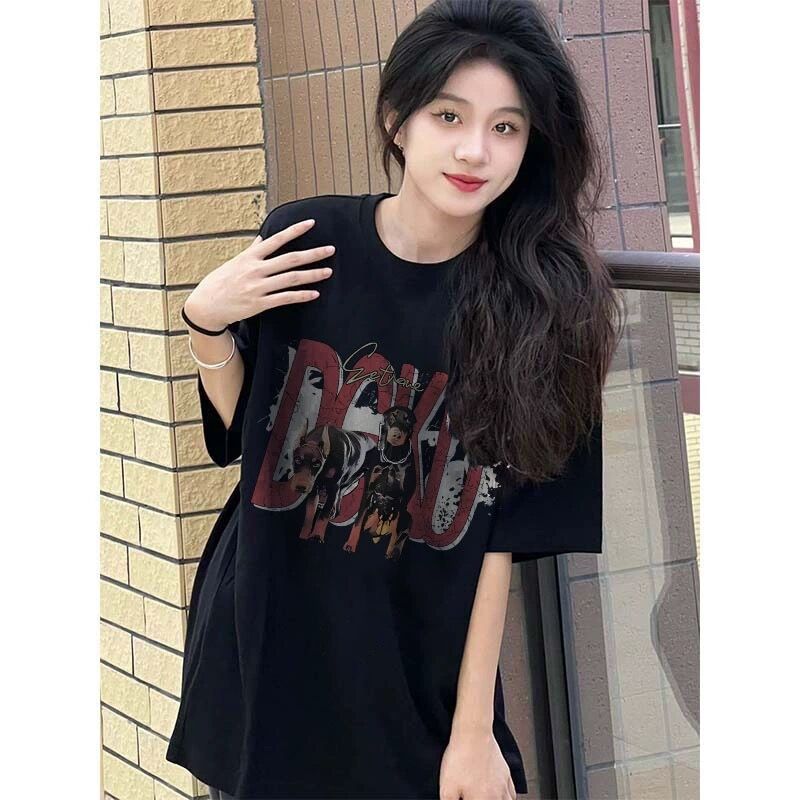 官圖 重磅/精梳純棉 後包領 有縫邊 S-XXXL 夏裝短袖T恤女