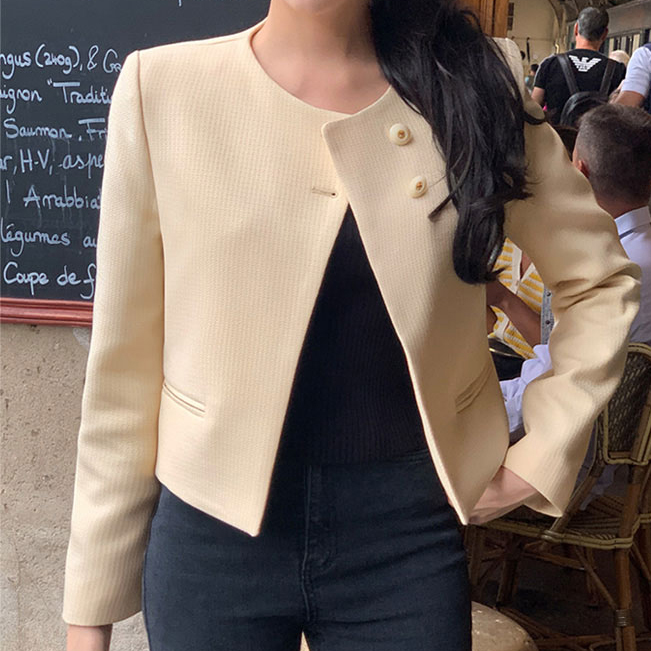 2024 spring and autumn new design, simple and versatile two-button temperament, age-reducing round neck, small fragrance style jacket for women