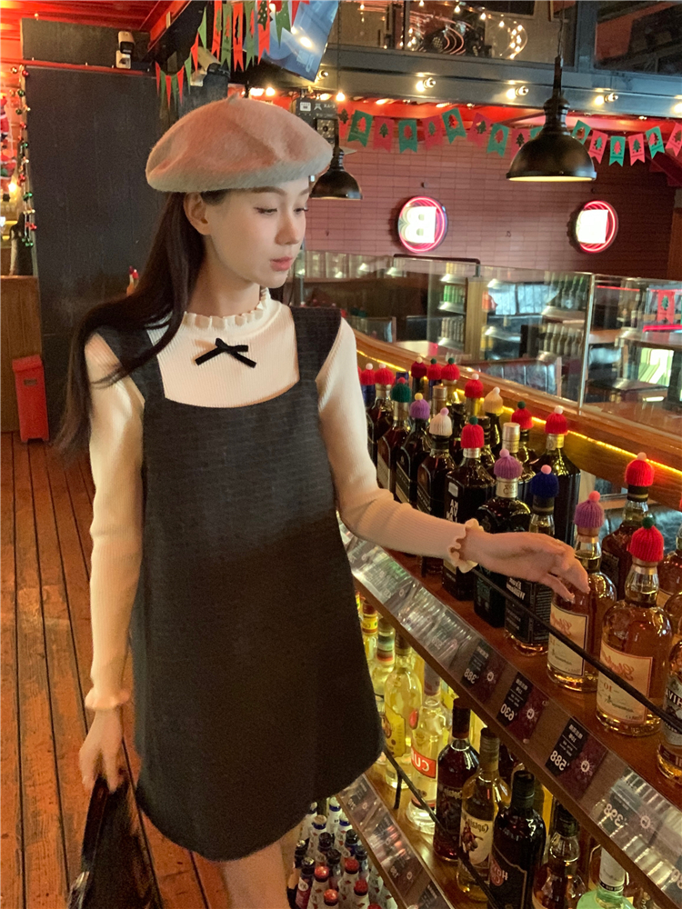 實拍~大碼芭蕾法式格紋粗花呢背心裙+木耳邊甜美針織衫打底衫