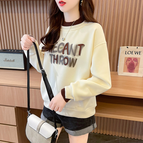 Real shot of Chinese cotton composite real super velvet thickened fake two-piece embroidered sweatshirt for women autumn and winter warm tops plus size women's clothing