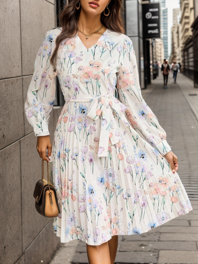 2024 AliExpress Amazon Independent Account Spring New Long Sleeve Pleated Dress