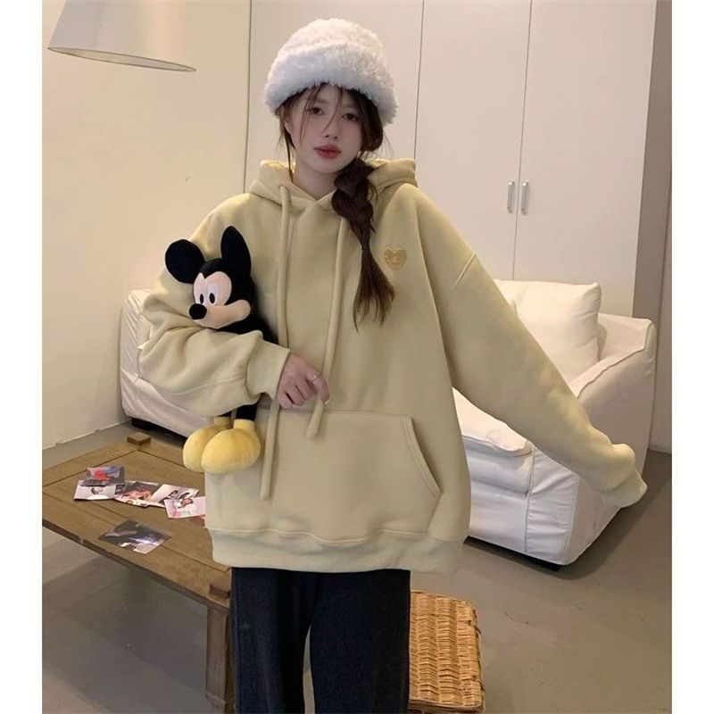 Shoulder collar, embroidered original workmanship, hooded three-dimensional sweatshirt, thin/velvet style