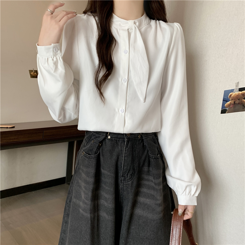 Real shot of Korean style retro chic half turtleneck shirt for women, slim and versatile long-sleeved shirt top