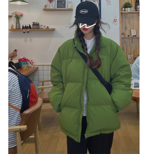 Actual shot of green down cotton jacket for women winter short  small ins trendy Korean style loose and light bread jacket