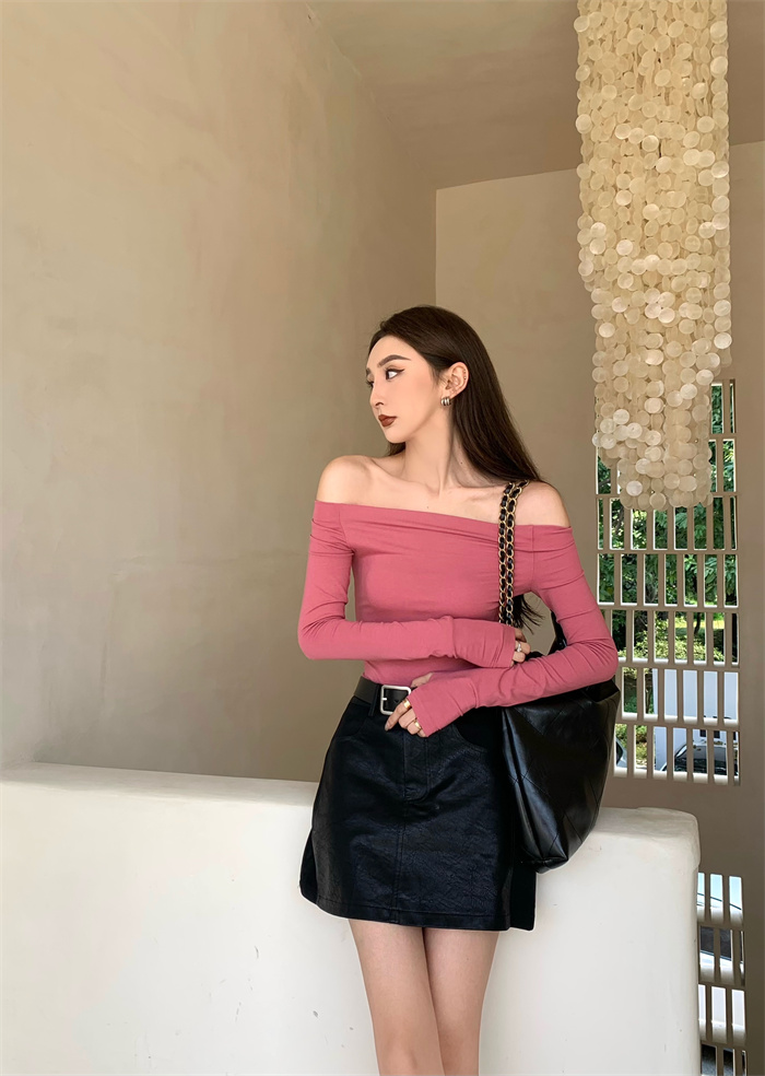Actual shot of Korean style new one-shoulder niche outer wear inner top