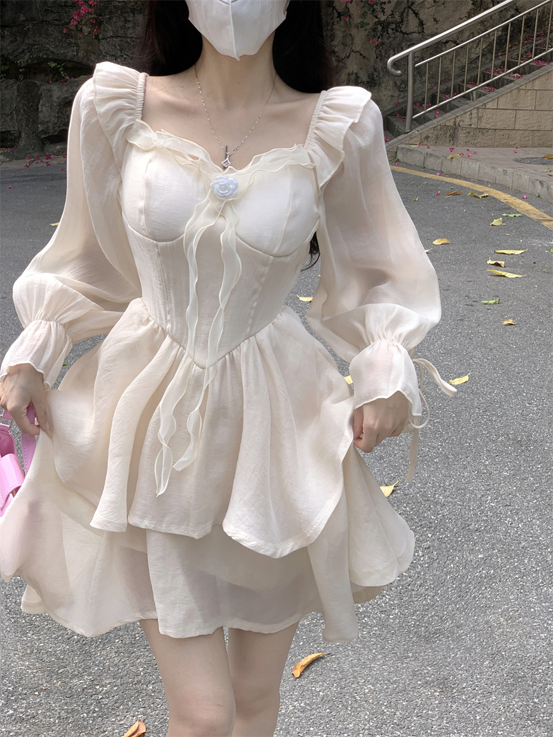 茶歇法式高級感氣質連衣裙女夏裝抹胸小香風小白裙甜美仙女公主裙