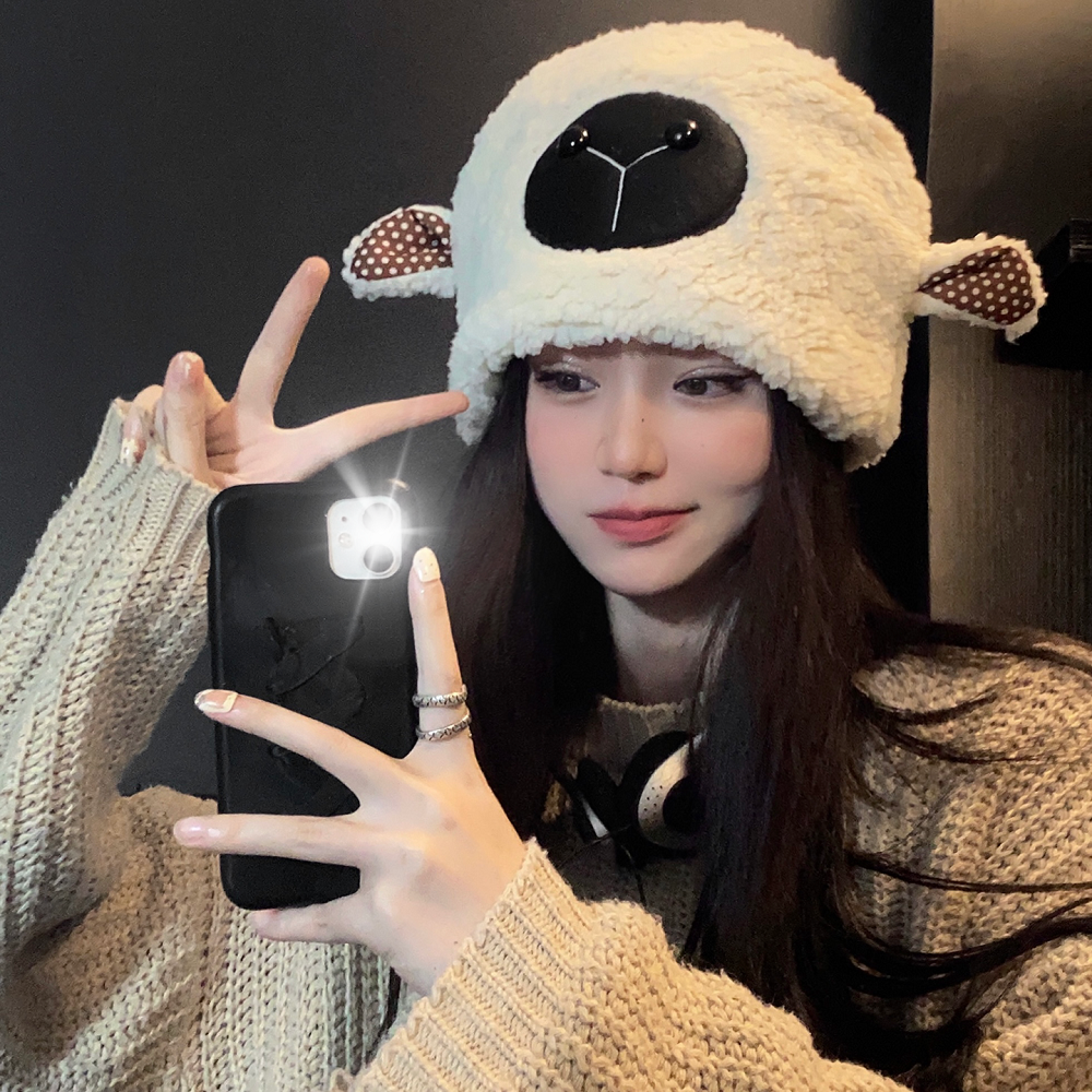 實拍可愛小熊毛絨帽子女秋冬加厚保暖騎車防風護耳雷鋒帽