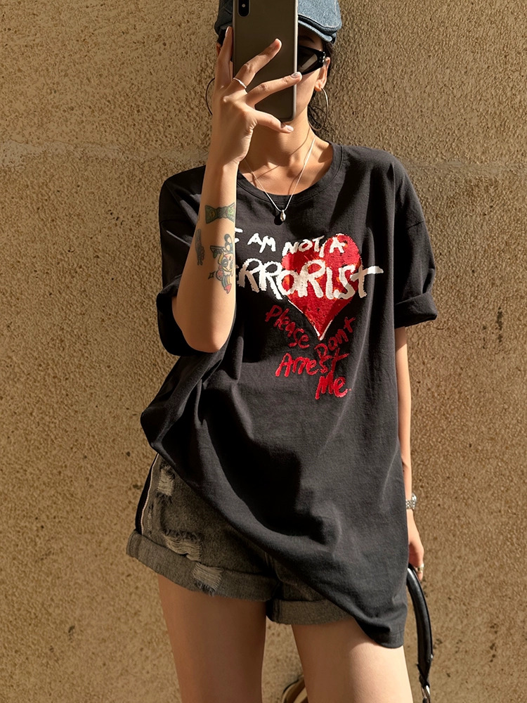官圖 重磅/精梳純棉 後包領 有縫邊 S-XXXL 夏裝短袖T恤女