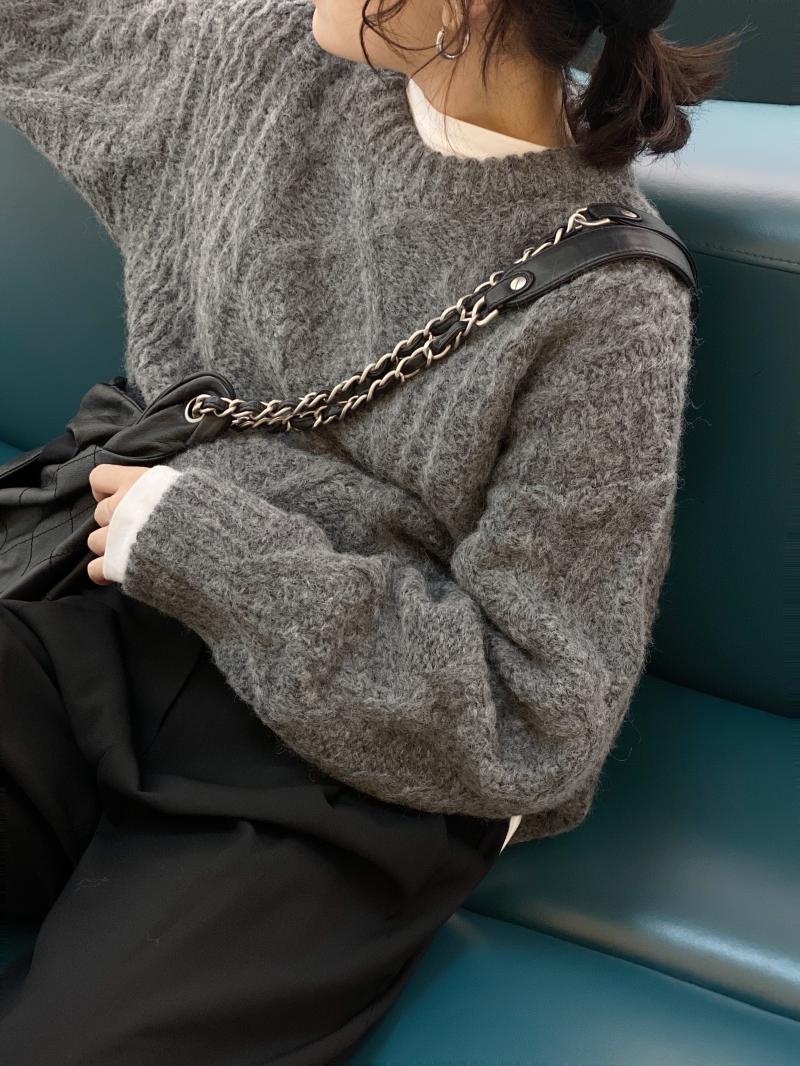 South Korea Dongdaemun dark gray sweater women's autumn and winter 2023 new Korean style loose pullover knitted lazy twist top