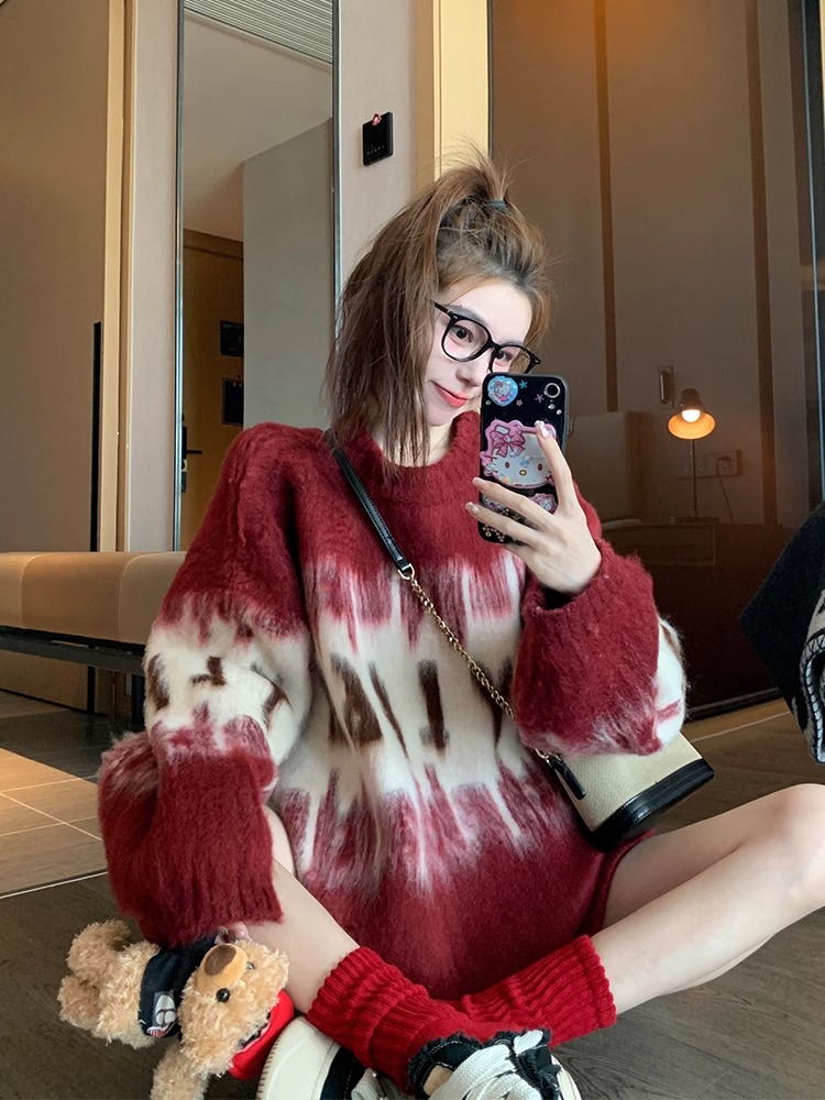 紅色毛衣女秋冬2023新款本命年聖誕寬鬆慵懶風加厚打底衫針織上衣