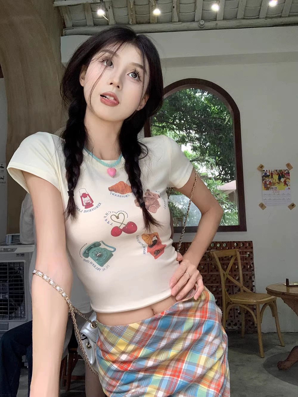 官圖 92棉/8氨綸40支210g純棉 修身短款T恤女短袖