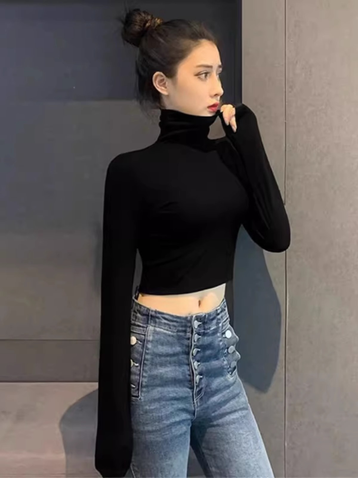 210g 92 cotton 8 spandex 2023 autumn new long-sleeved slim T-shirt women's design