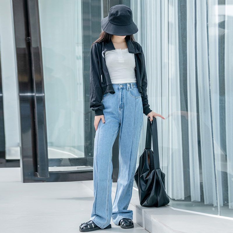 Actual shot ~ Women's spring new narrow straight-leg jeans with adjustable waist and elastic waist, super soft and breathable!