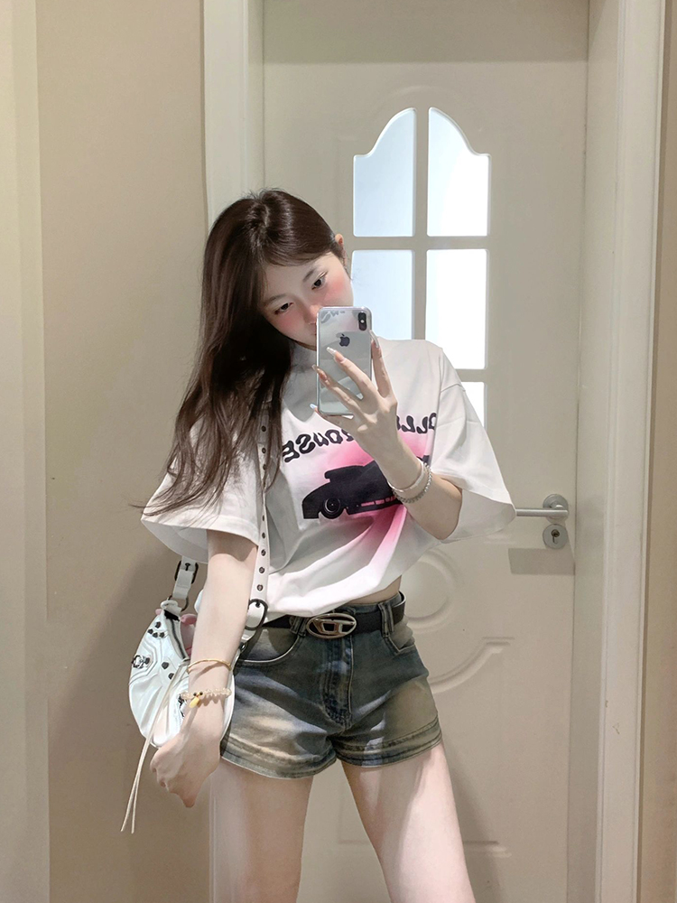 官圖 重磅/精梳純棉 後包領 有縫邊 S-XXXL 夏裝短袖T恤女