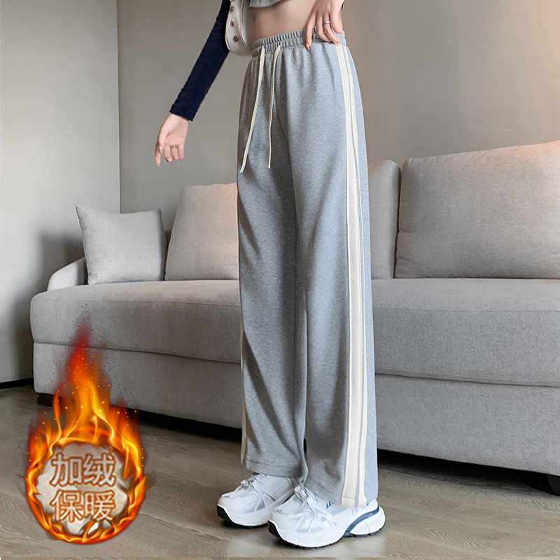 Real shot 2024 pure cotton Chinese cotton composite super straight pants versatile sports pants casual plus velvet large size wide leg pants