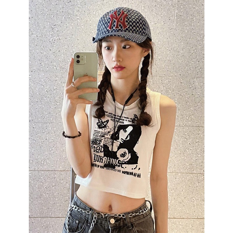 韓系chic美式復古小吊帶背心女夏季韓版辣妹修身打底內搭短款上衣