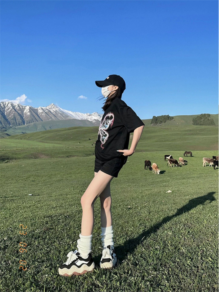 官圖 重磅/精梳純棉 後包領 有縫邊 S-XXXL 夏裝短袖T恤女
