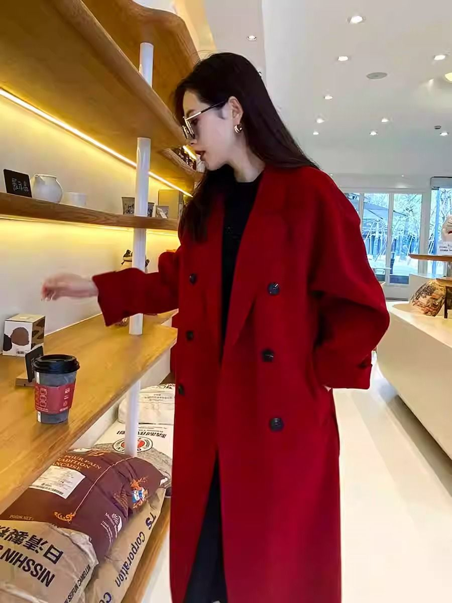 韓系溫柔風呢子大衣女2023秋冬新款中長款小個子高級毛呢外套女