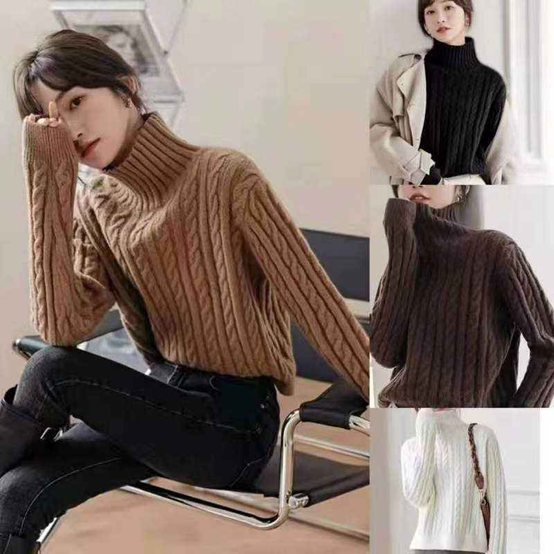 New autumn and winter thickened turtleneck sweater for women, loose short twist knitwear, outer wear, inner base layer top, winter