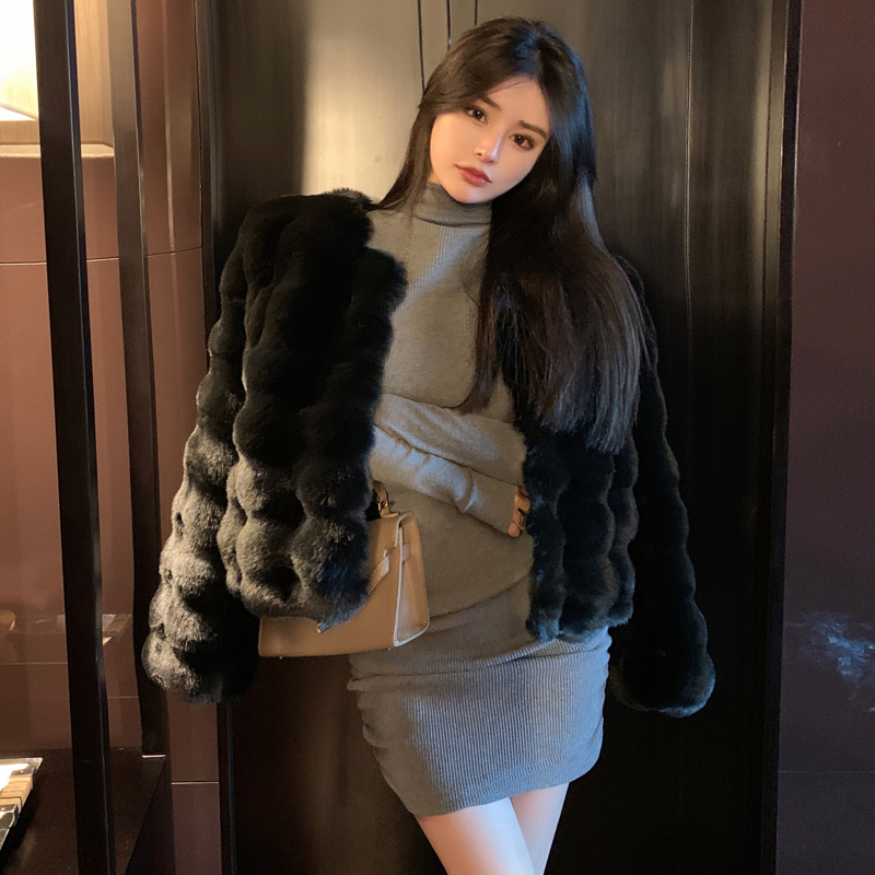 Actual shot of 2023 winter new thickened Korean style female versatile rex rabbit fur coat mink fluff short imitation fur coat