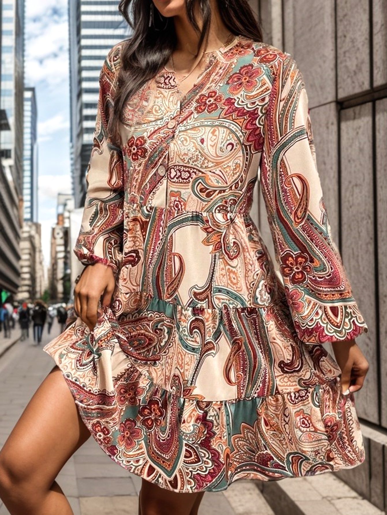 2024 AliExpress Amazon independently accounts for European and American foreign trade new long-sleeved printed dress