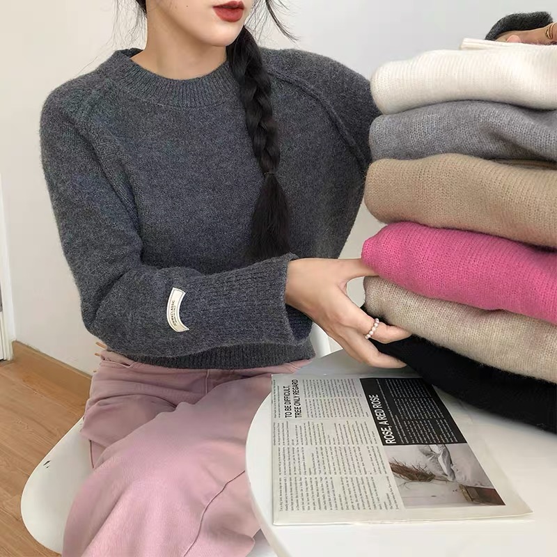 Korean style autumn and winter thickened high-waisted short fashion high-quality tops for lazy wear outside