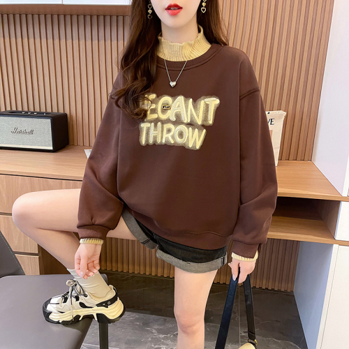 Real shot of Chinese cotton composite real super velvet thickened fake two-piece embroidered sweatshirt for women autumn and winter warm tops plus size women's clothing