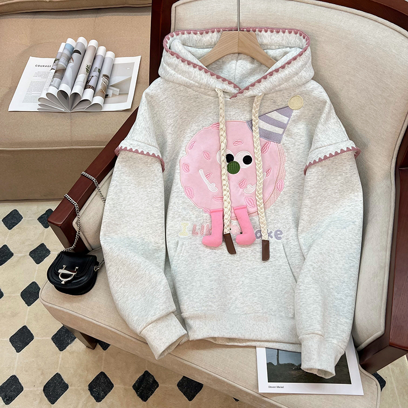 首發實拍華棉複合加絨衛衣女刺繡花韓版寬鬆秋冬保暖上衣大碼女裝