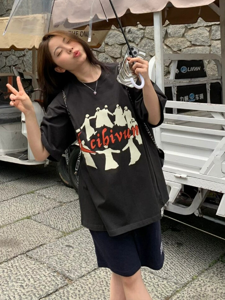 官圖 重磅/精梳純棉 後包領 有縫邊 S-XXXL 夏裝短袖T恤女