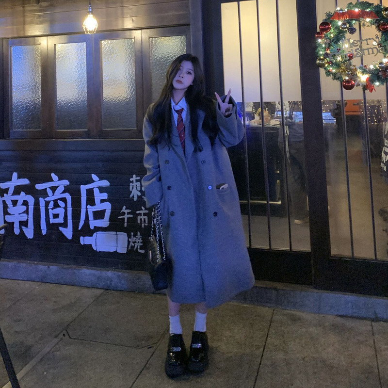灰黑色呢子大衣女2023年新款毛呢外套秋冬季小個子高級感赫本風