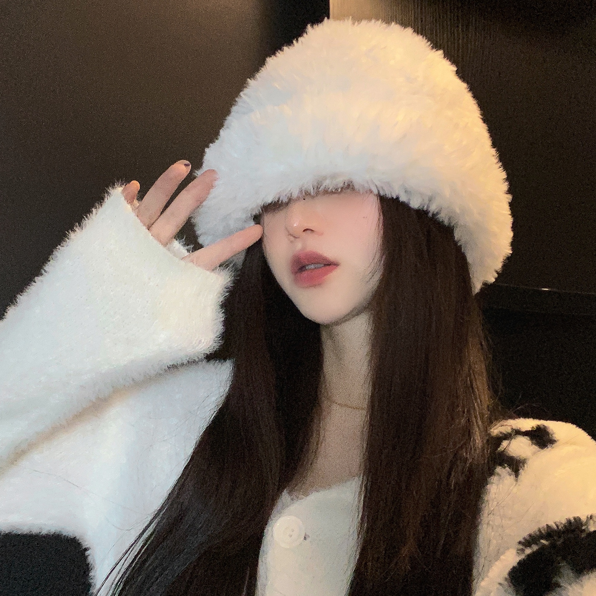 實拍毛絨帽子女針織毛線帽秋冬大頭圍顯臉小加厚保暖護耳冷帽