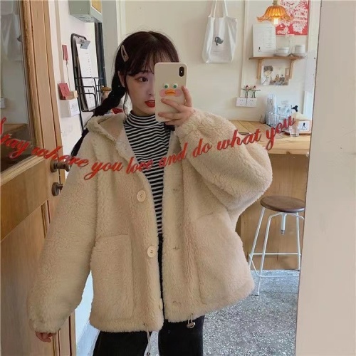 300g double-sided velvet thickened lamb plush jacket for women winter new student loose Korean cardigan top