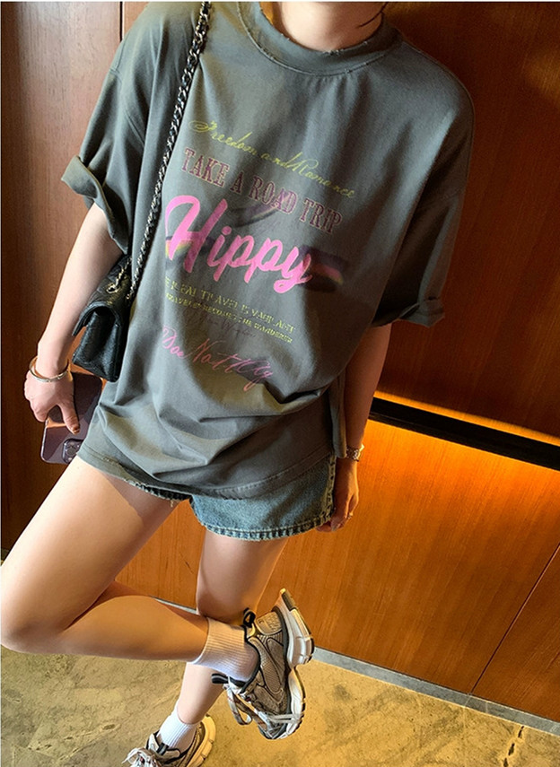 官圖 重磅/精梳純棉 後包領 有縫邊 S-XXXL 夏裝短袖T恤女