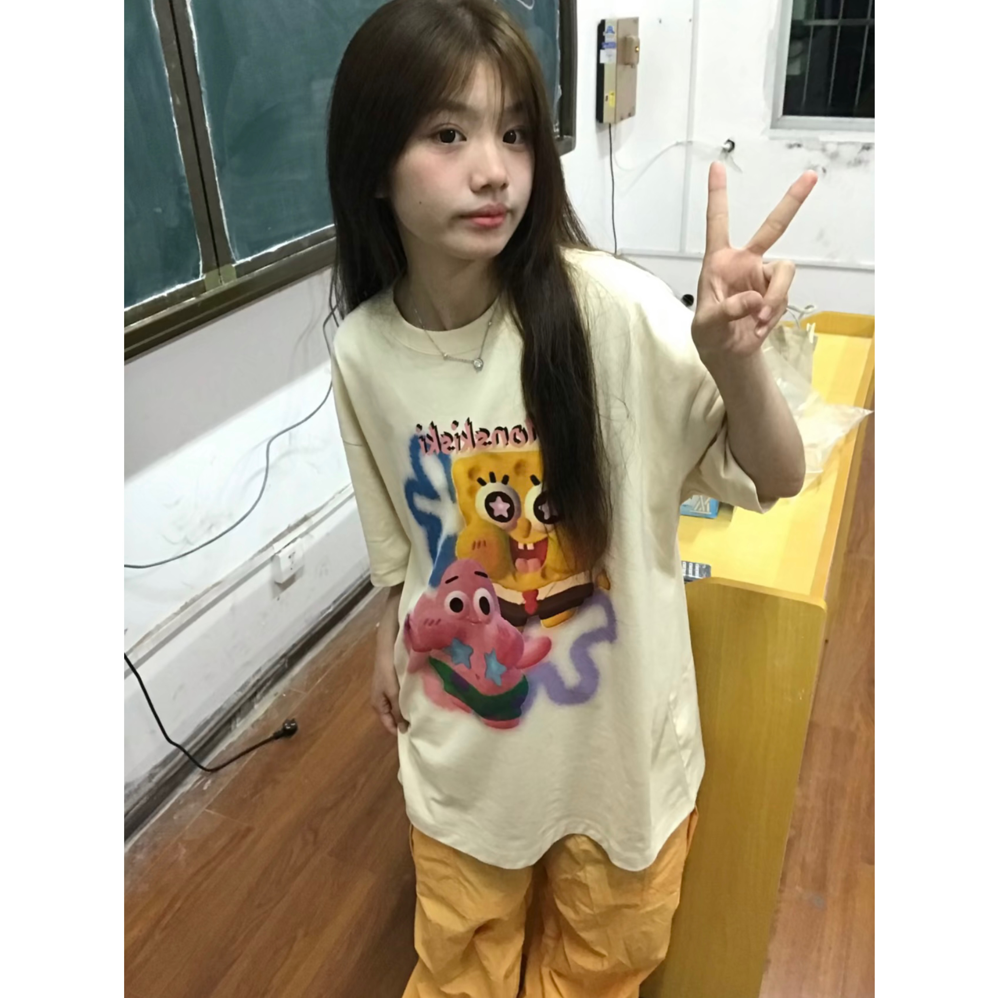 官圖 重磅/精梳純棉 後包領 有縫邊 S-XXXL 夏裝短袖T恤女