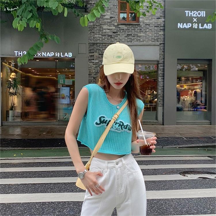 辣妹小背心女夏外穿設計感小眾針織短款露臍上衣網紅無袖寬鬆吊帶