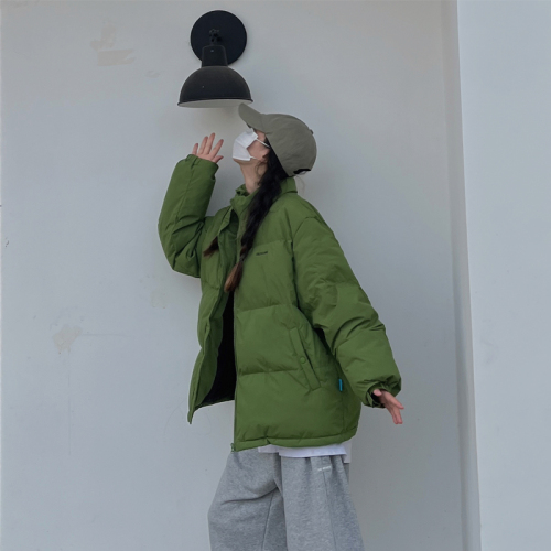 Actual shot of green down cotton jacket for women winter short  small ins trendy Korean style loose and light bread jacket