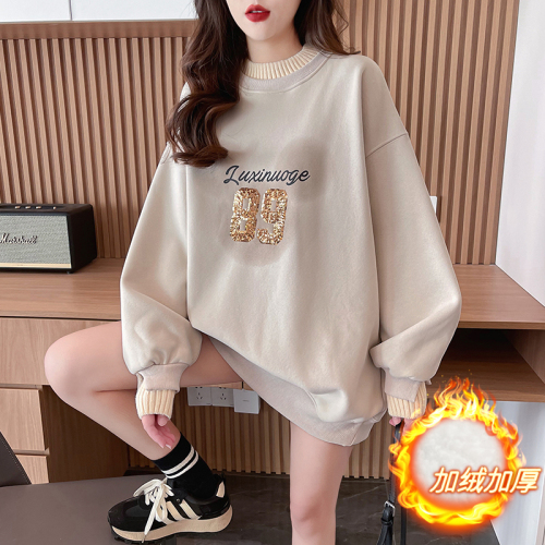 First real shot of pure cotton Chinese cotton composite silver fox velvet | back collar | high collar fake two-piece sequin embroidered sweatshirt