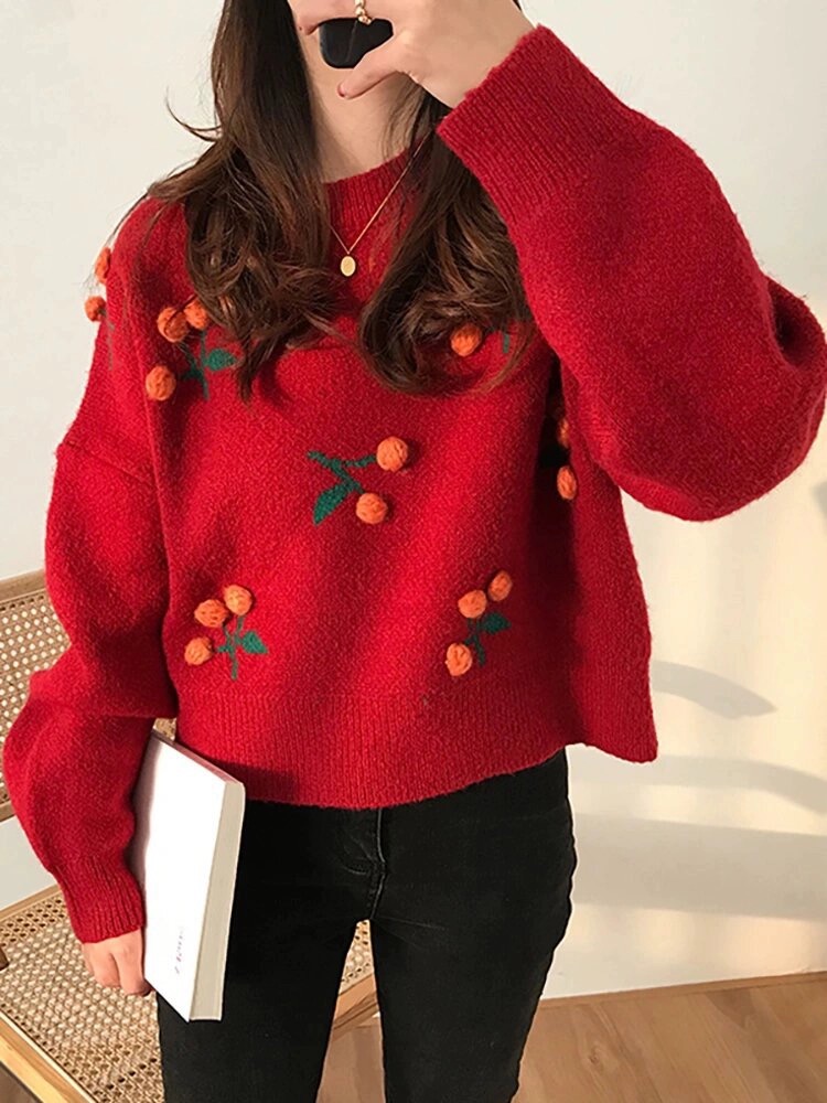 Sweater women's 2023 new style red loose outer wear retro Hong Kong style thickened inner wear lazy style knitted top