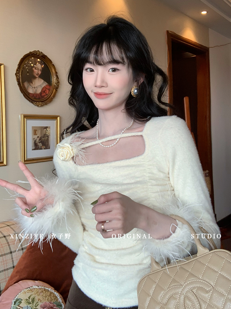 欣子野雪國公主秋冬氣質小眾設計女淨版簡約針織上衣