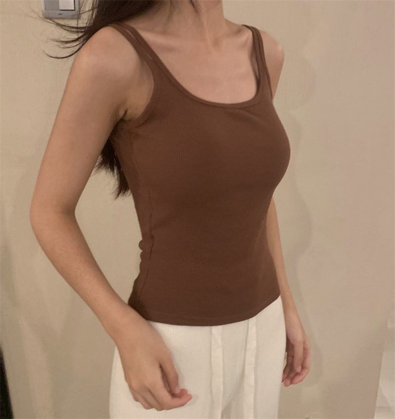 實拍~單面絨一體細帶聚攏上托秋冬打底吊帶背心女