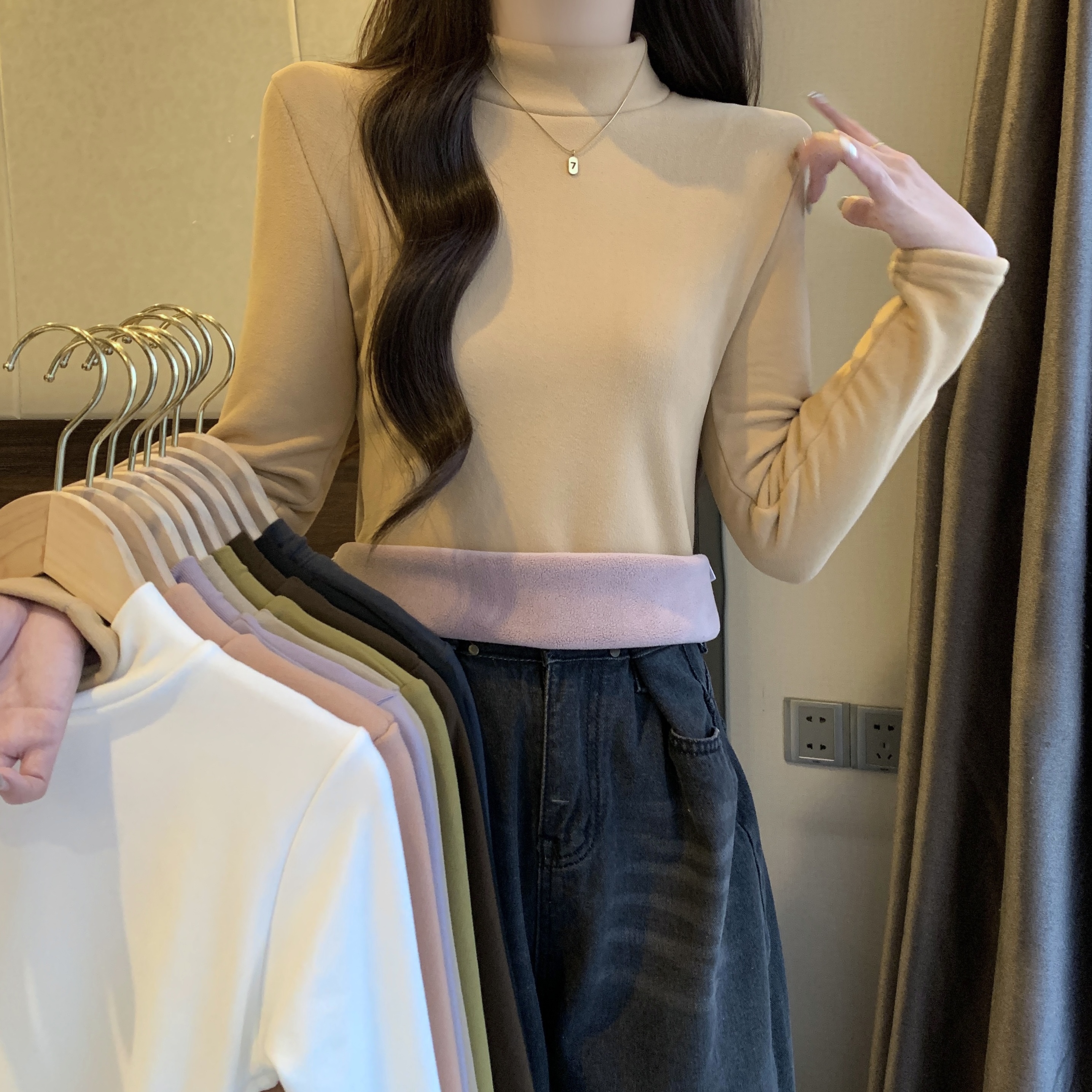 Real photos of German velvet and velvet half turtleneck bottoming shirt, please go to 3053A Binwan