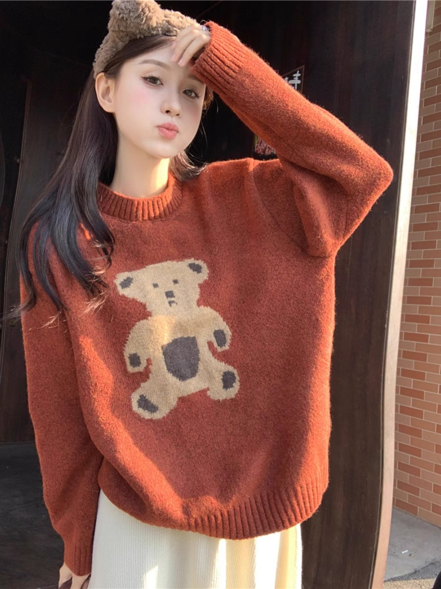 Arctic velvet fun cute bear sweater knitted age-reducing top for women