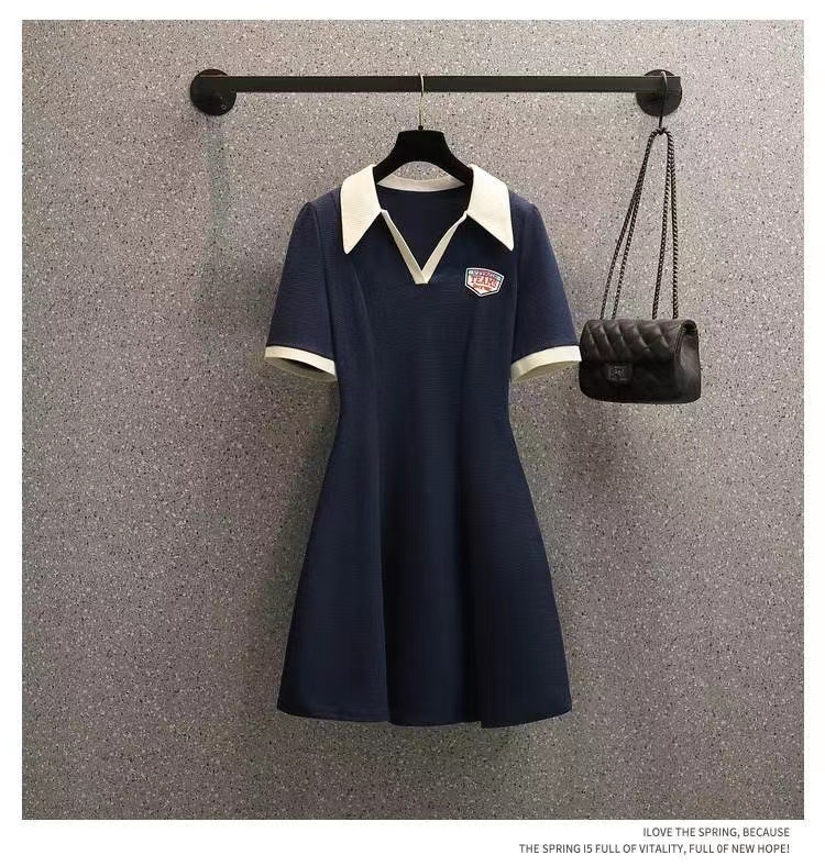 polo連衣裙女小個子2023夏裝新款小眾設計感收腰高級感a字短裙子