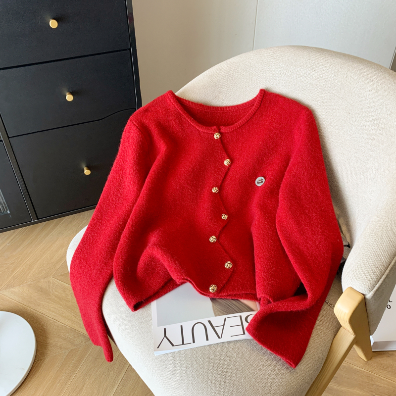 2024 spring Korean style irregular small fragrant style knitted cardigan for women soft and waxy gentle style sweater jacket top