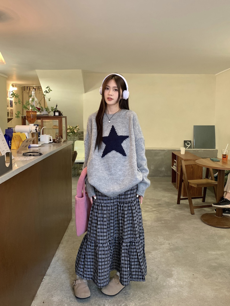 韓系休閒寬鬆套頭星星毛衣針織衫女秋季