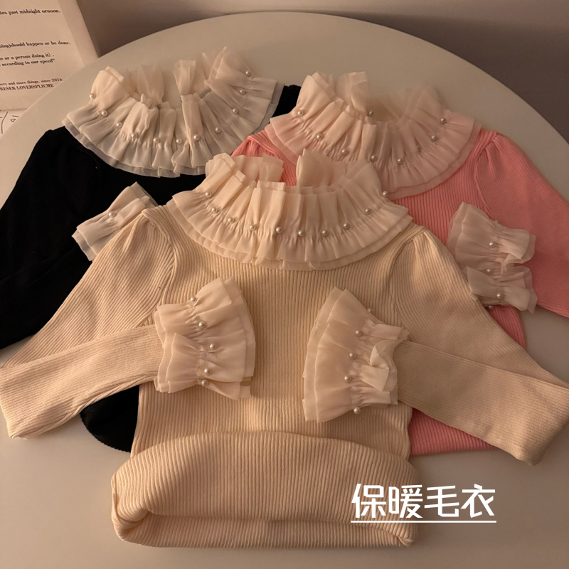 實拍冬季花邊套頭毛衣慵懶風喇叭袖針織外套女秋冬新款外搭