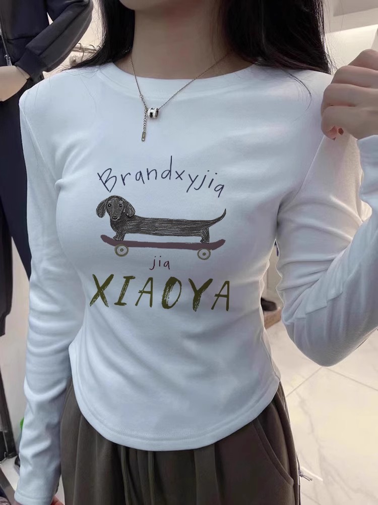 圓領德絨上衣女款ins加絨辣妹風修身t恤打底衫秋冬裝新款