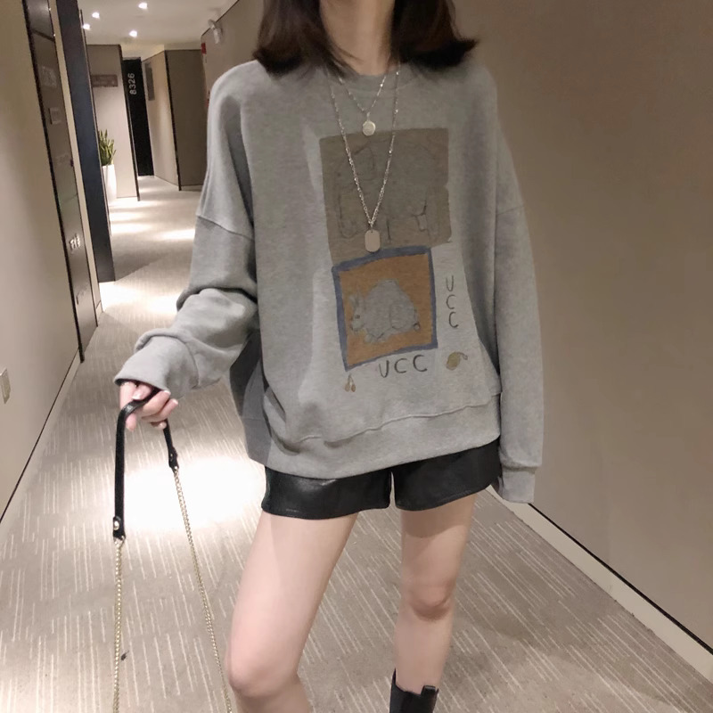 官圖 華棉複合薄款310克/加絨410克 秋冬裝衛衣女印花寬鬆大碼